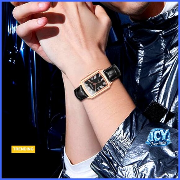 Retro Square Quartz Watch Silver Tone Case Crocodile Pattern Leather Strap main image 7